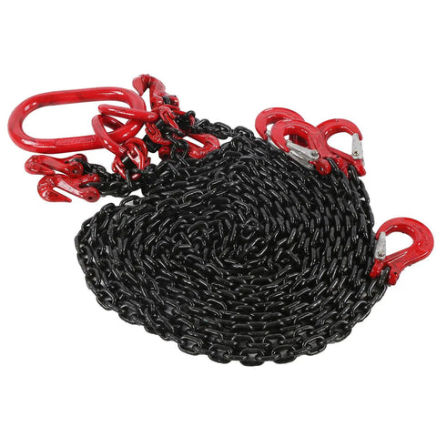Four Way Chain Slings With Four Legs And Sling Hooks Lifting Chain Adjustable 6mm 2 Meter 1 Ton Capacity For Mines Ports Buildings And Steel Plants Industrial Grade, coiled and ready for use.