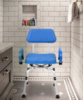 Swivel Pivot Shower Chair With 360 Degree Rotating Seat Padded Seat Back And Armrests Non Slip Base Adjustable Height