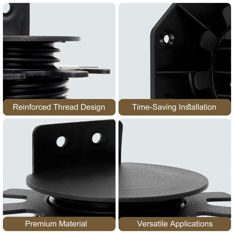 Close-up of the Adjustable Deck Support Pedestal Kit with Leveling Blocks and Screws showing reinforced design and versatility.