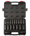 Deep Impact Socket Set 1/2 Inch Drive, 19-Piece SAE Cr-Mo Alloy Steel With Radius Corner Design in open heavy-duty case