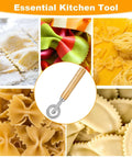 Long-handle wooden pasta cutter wheel with crinkle edge for ravioli, pierogi, lasagna