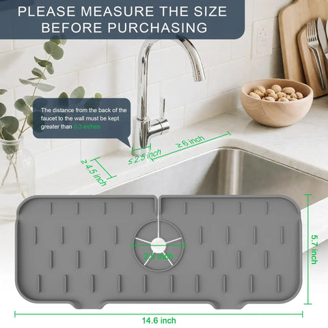 Silicone Sink Splash Guard Mat For Faucet Base Water Catcher Draining Pad That Fits Around The Sink Keeps Counters Dry From Splash Free Grey Rubber Drying Mat For Kitchen And Bathroom Countertops