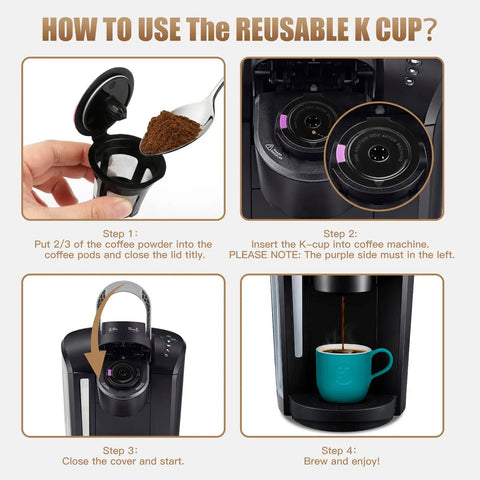 Step-by-step guide to use Reusable K Cup Coffee Filters Set 4 Pack With 2 Tbsp Coffee Scoop Refills For Keurig 1.0 And 2.0.