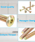 Eight Pack Bunk Bed Bolts Kit With Hex Socket Cap Barrel Screws, Zinc Finish, Highlighting Good Quality and Hexagon Design