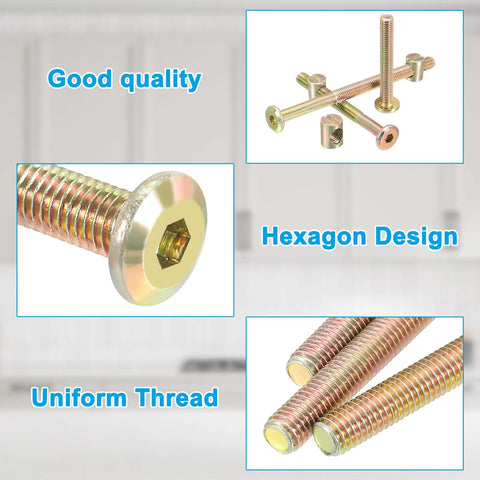 Eight Pack Bunk Bed Bolts Kit With Hex Socket Cap Barrel Screws, Zinc Finish, Highlighting Good Quality and Hexagon Design