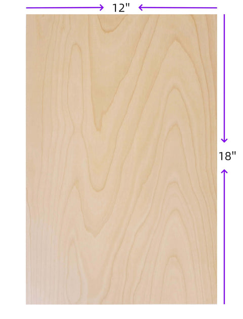 Baltic birch plywood sheet with light wood grain, 12 x 18 inches.