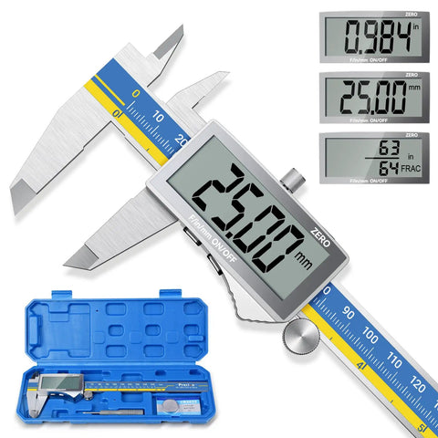 Digital Caliper With Large LCD Screen For DIY And Home Projects, The Go To 6 Inch Stainless Steel Vernier Calipers, Auto Off, Inch Millimeter Conversion, Ultra Precise 0.0005 In Readout, Easy To Read, Blue