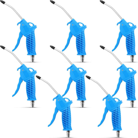 High Flow Air Blower Gun With Rubber Tip 8 Pc Nozzle Set for Compressor, shown in blue, ideal for dust and debris cleaning