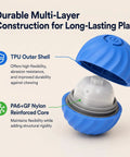 Automatic Rolling Treat Dispenser Ball For Dogs And Cats Interactive Smart Puzzle Feeder Dual Mode Rechargeable Kibble Crasher Toy Pack showing durable blue TPU and nylon design.