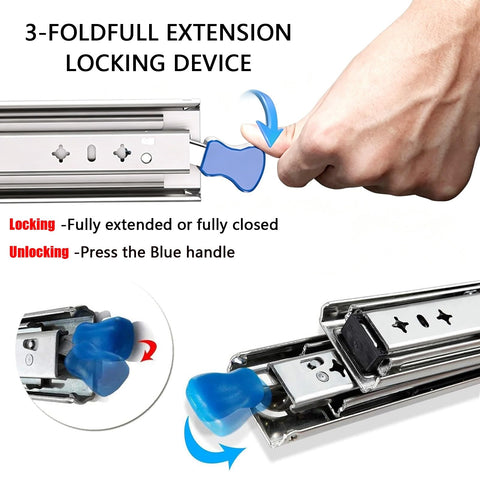 Locking Telescopic Drawer Runners With Full Extension For Cabinets And Cupboards Heavy Duty Metal Slides demonstration