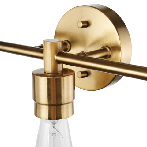 5 Piece Bathroom Accessory Set With 3 Light Vanity Fixture In Matte Brass Finish Open Socket Design Towel Bar Towel Ring Robe Hook And Toilet Paper Holder For A Slick Modern Bath Makeover