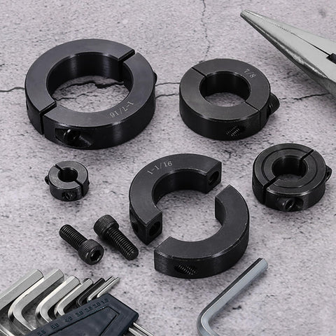 Four Pack Double Split Shaft Collar For 1-5/16 Inch Shaft, Two-Piece Clamping Collar, 2-1/8 Inch Outside Diameter, 9/16 Inch Width, Black Oxide Steel Lock Collar Clamp With Set Screw