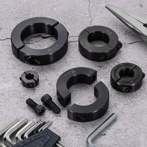 Split Shaft Collar Set, Two Piece Clamping Collar For 1-7/16 Inch Shaft with tools, 2-1/4 Inch Outside Diameter, 9/16 Inch Thick, Black Oxide Steel Lock Collar Clamp With Set Screws, Heavy Duty 45 Steel