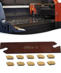 Pro Grade Lathe Tool Holder Set With 10 GTN-3 SP300 Inserts and SPB26-3 Blade for steel grooving, shown against a metalworking backdrop.