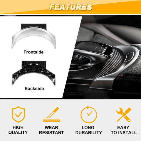 MercedesBenz Front Center Console Armrest Box Release Button Cover Replacement For 2015 To 2021 C Class W205 C200 C300 AMG C63 C400 C450 And 2015 To 2022 GLC Series GLC300 GLC43 GLC63 A2056803407 2056803711 Easy Install No Fuss Fit shown with front and backside views and installed in car.