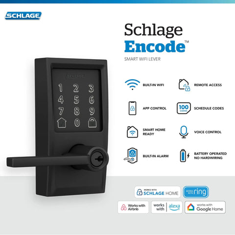 Smart Lock With Lever Handle And Touchscreen Keypad WiFi Connected For Keyless Entry App Control Works With Alexa And Google Home Airbnb Ready Matte Black Finish Seamless Setup And Remote Access From Anywhere