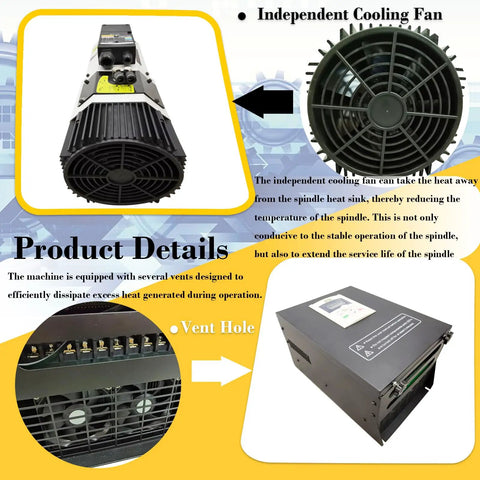ATC Auto Tool Change Air Cooled Spindle Motor Kit, 9KW/12HP CNC Mill Spindle system featuring cooling fan and VFD inverter