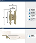 Front and top view dimensions of Smooth Swinging Offset Cabinet Hinges With Slick Golden Champagne Finish.