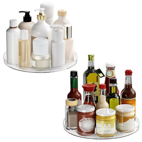 Two Pack Clear 9 Inch Lazy Susan Turntable Rotating Organizer Tray For Cabinet And Countertop Use Non Slip Round Spice Rack