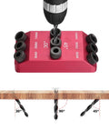 30 45 90 Angle Drill Hole Guide Jig With 6mm 8mm 10mm Sleeves shown in use with drill positioned for angled drilling in wood