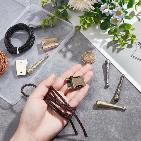 Must Have Bolo Tie Making Kit With 6 Alloy Cord Ends And 3 Iron Slide Clasps, Replacement Tips Buckle Accessories For DIY Western Neckties, Complete Craft Set For DIY Jewelry Making, brass bolo slide on braided cord