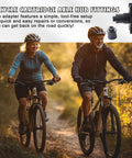 Couple cycling in forest with 2 Pack Mountain Bike Hub Adapter Quick Release Converter shown.