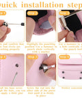 Installation guide for Top Tier Brass Purse Feet For Handbags And Totes - Screw Back Badass Bottom Guards with steps shown.