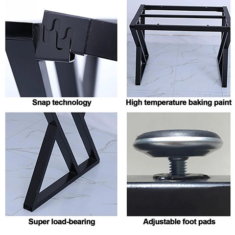 Hella Sturdy Heavy Duty Rustic Table Legs With Fully Adjustable Leveling Foot Pads For Coffee Dining Desk Cabinet Or Sofa Featuring Killer Sandblasted Steel Vibe close-up of adjustable feet and snap technology