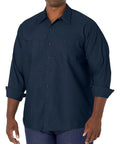 Men's Regular Fit Long Sleeve Industrial Work Shirt In Solid Navy With Slick Moisture Wicking Fabric And Quick Dry Tech, Size M.