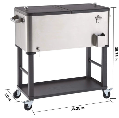 Stainless Steel Beverage Cooler And Ice Chest With Wheels And Built In Bottle Opener Rolling Cart With Detachable Tub 80 Quart Capacity