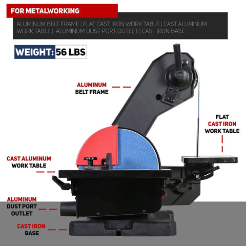 Dual Speed 1 Inch By 42 Inch Belt Disc Sander Combo with Large Work Table Direct Drive Brushless Motor front view