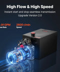 Heavy Duty 12V DC Hydraulic Pump Power Unit With 10 Quart Steel Reservoir, highlighting high flow and speed capabilities.