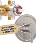 HammerHead Showers solid metal shower valve and brushed nickel single-handle trim set with rough-in valve