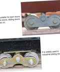 Heavy Duty Sliding Door Wheel Set With Steel Track Roller For Barn Doors And Wardrobes Smooth Glide Replacement Kit shown installed on sliding doors