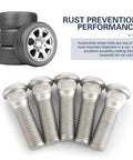 5Pcs Wheel Studs Kit M12x1.5 49mm Long Steel Lug Bolts For Auto Tires with stacked tires, emphasizing rust prevention.