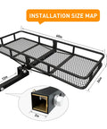 Foldable 60x24x6 Inch Hitch Carrier Basket For 2 Inch Receiver With 500 Lb Capacity 18.2 Cu Ft Waterproof Cargo Bag size diagram