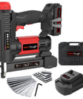 20V Cordless Staple Gun Brad Nailer 2 In 1 Aluminum Magazine with charger, staples, tool case, and LED work light