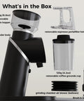 Talia Electric Coffee Grinder With 48Mm Titanium Plated Conical Burrs For Uniform Grinds features removable bean hopper and portafilter holder.