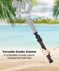 Lightweight Carbon Fiber Tripod Extension Pole Compatible With Dji And Zhiyun Gimbals 3 Section Extender held over beach sand.