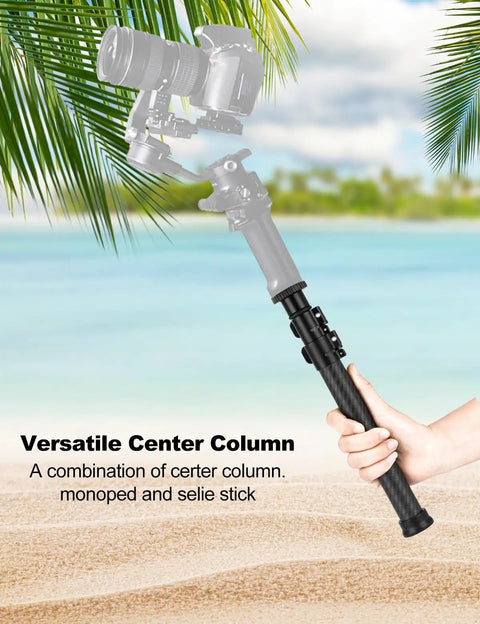 Lightweight Carbon Fiber Tripod Extension Pole Compatible With Dji And Zhiyun Gimbals 3 Section Extender held over beach sand.
