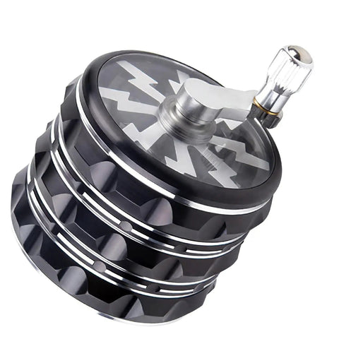 Portable 2.5 Inch Hand Crank Grinder With Clear Top Cover, Large Aluminum Alloy Manual Grinder, Foldable Handle, Durable Black Finish