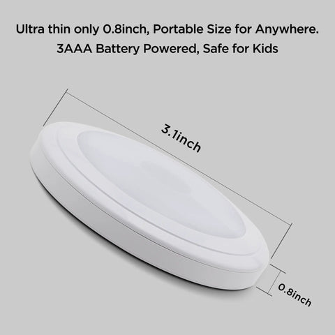 Three Pack Touch Activated LED Night Lights Battery Powered No Wires Needed 5000K Cool White 3.1 x 0.8 inch dimensions