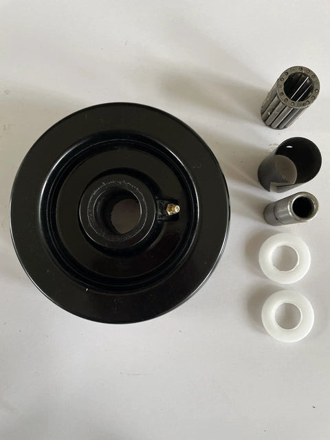 Built Rugged 6 Inch Phenolic Caster Wheels 2 Inch Wide Heavy Duty Rollers With Straight Bearings And Black Flat Tread Rated 1200 Lbs Each Runs Like A Charm Two Pack For Shop Carts with inner parts for assembly.