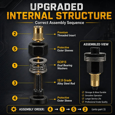 Pro Grade Rivet Nut Tool Set For DIY Metalwork, Manual Rivet Gun Head Kit With Interchangeable Mandrels 5 6 7 And Nuts 50 60 70, Metric Range M3 To M12, Heavy Duty, Easy To Use, Beef Up Your Sheet Metal Fabrication showing internal structure assembly view