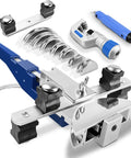 Tube Bender Kit 90 Degree With Reverse Bender For Copper Aluminum Soft Steel Brass 1/4 To 7/8 Inch Pro Grade HVAC Refrigeration Maintenance Tool Includes Tube Cutter And Deburrer For Clean Precise Bends with accessories displayed