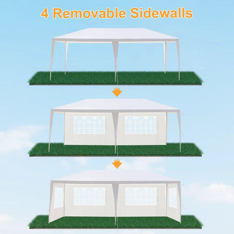 Three views of Outdoor Party Tent 10x20 Foot Canopy Gazebo With Removable Sidewalls Instant Event Tent for Catering Events
