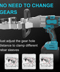 Heavy Duty Brushless Cordless Rebar Threading Machine With Super High Torque Motor, showing adjustment feature for diverse rebar sizes.
