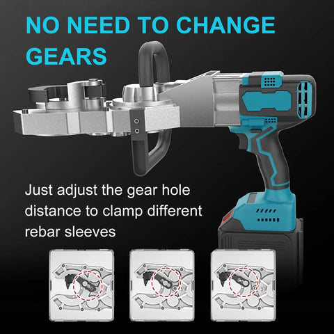 Heavy Duty Brushless Cordless Rebar Threading Machine With Super High Torque Motor, showing adjustment feature for diverse rebar sizes.