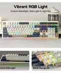 Next Level Full Size Mechanical Gaming Keyboard With Massive 10000 Mah Battery RGB Backlit Dot Matrix Display Wireless Setup For Mac PC Android Killer Reaper Switches Retro White Straight Fire with vibrant RGB lighting.
