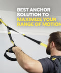 Man using Rock Solid Home Gym Wall Mount For Suspension Training Straps with heavy duty steel bracket for core workouts.